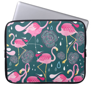 Funda Para Portátil Flores Flamingos: Gráfica Oscura Sin Maravillas.
