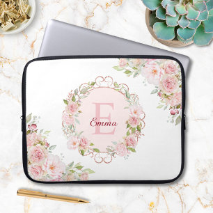 Funda Para Portátil Flores Florales de Rosa Rosa Blush de Acuarela con