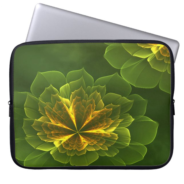 Funda Para Portátil Flores fractales amarillas verdes (Frente)