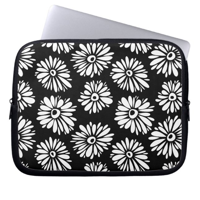 Funda Para Portátil Flores Funky Negra y blanca (Frente)