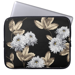 Funda Para Portátil flores grises adorables con un patrón de hojas mar
