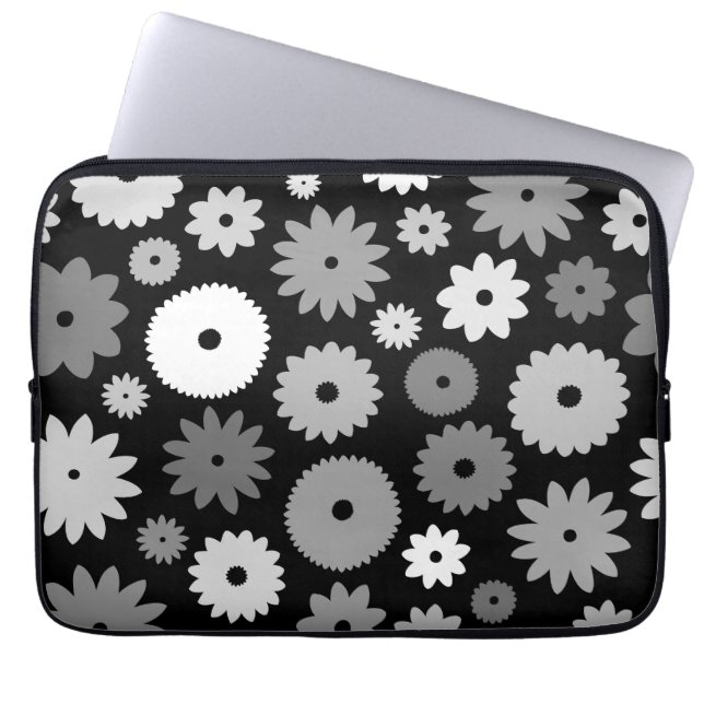 Funda Para Portátil Flores monocromas gran patrón (Frente)
