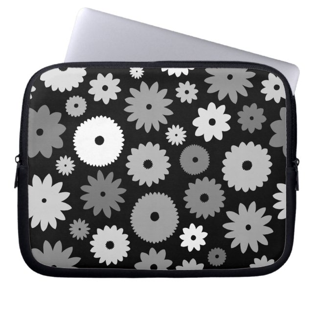 Funda Para Portátil Flores Monocromas Patrón Grande (Frente)