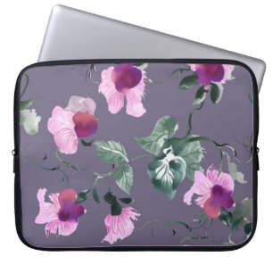 Funda Para Portátil Flores moradas: acuarela sin costuras.