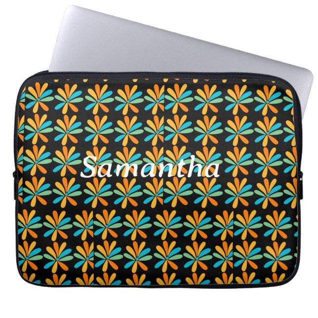 Funda Para Portátil Flores naranja, Verde Y Azul (Frente)
