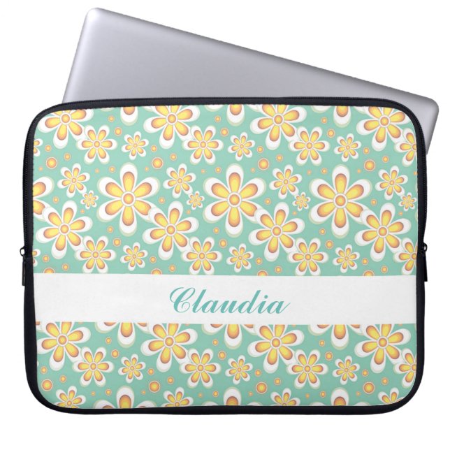 Funda Para Portátil flores Naranjas en verde (Frente)