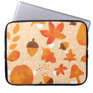 Funda Para Portátil Flores naranjas: Patrón Doodle de mano.