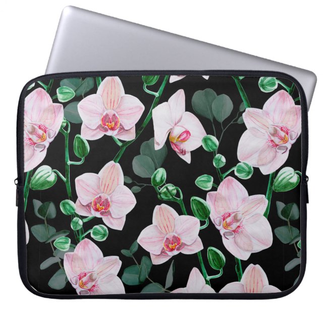 Funda Para Portátil Flores orquídeas acuarelas y hojas de eucalipto pa (Frente)