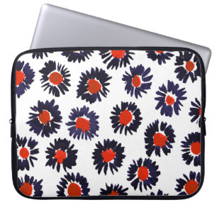 Funda Para Portátil Flores pintadas a mano, tónica roja y azul.