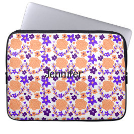 Funda Para Portátil Flores Púrpura Y Naranja