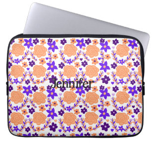Funda Para Portátil Flores Púrpura Y Naranja