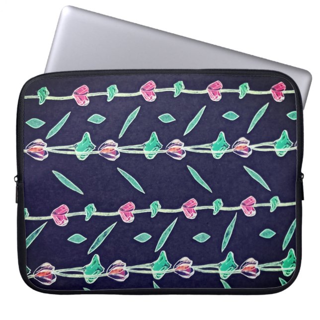 Funda Para Portátil Flores rayadas (Frente)