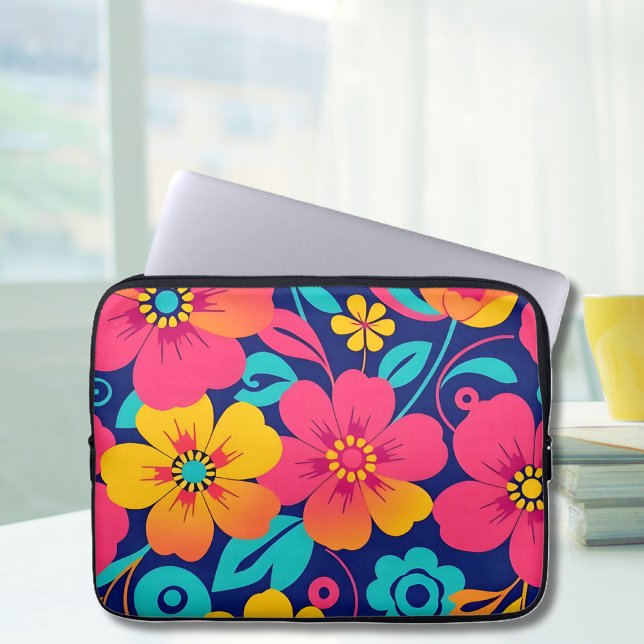 Funda Para Portátil Flores retro brillantes y audaces - Estilo dopamin (Bright and Bold Retro Flowers-Dopamine Style Laptop Sleeve)