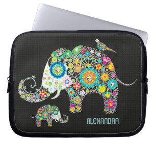 Funda Para Portátil Flores Retro Coloridas en forma de elefante