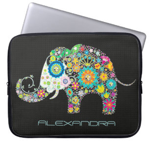 Funda Para Portátil Flores Retro Coloridas en forma de elefante