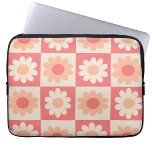 Funda Para Portátil Flores retro Naranja y de pimienta a cuadros