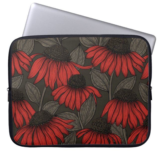 Funda Para Portátil Flores rojas en marrón (Frente)