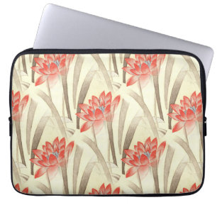 Funda Para Portátil Flores rojas vintage sobre patrón beige