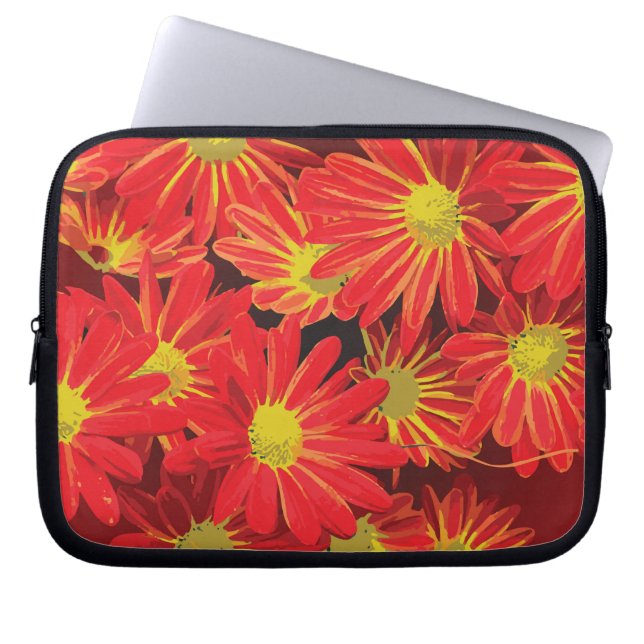 Funda Para Portátil Flores rojas y amarillas 1 (Frente)