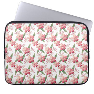 Funda Para Portátil Flores rojas y bayas con hojas verdes