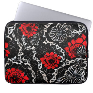 Funda Para Portátil Flores rojas y patrón sin foco de encaje negro
