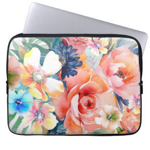 Funda Para Portátil Flores rosa color de agua