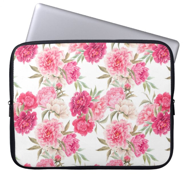 Funda Para Portátil Flores rosadas de peón sin inconvenientes (Frente)
