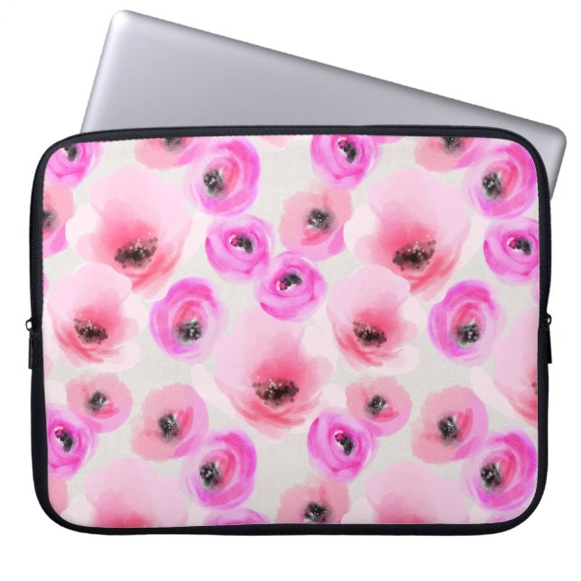 Funda Para Portátil Flores rosas acuarela arte digital (Frente)
