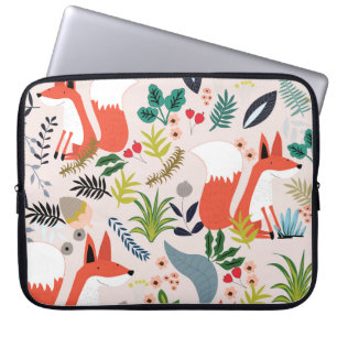 Funda Para Portátil Flores rosas, azules: jardín de zorros.