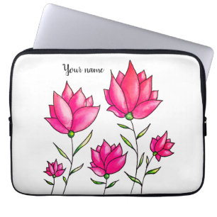 Funda Para Portátil Flores rosas color de agua tinta azul Artsy Girly 