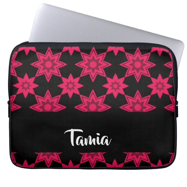 Funda Para Portátil Flores rosas en negro (Frente)