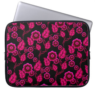 Funda Para Portátil Flores rosas, hojas rosas, arte folclórico floral/