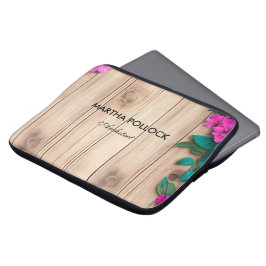 Funda Para Portátil Flores rosas madera marrón