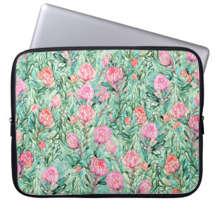 Funda Para Portátil Flores rosas, verde salvia, sin costuras.