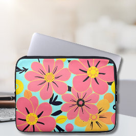Funda Para Portátil Flores rosas y amarillas al estilo azul celeste-do