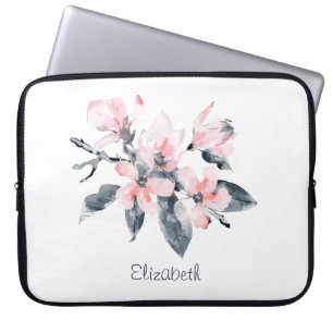 Funda Para Portátil Flores rosas y grises acuarela clásica