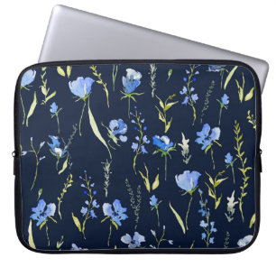 Funda Para Portátil Flores Rusticas Azules: Ilustracion Botánico.