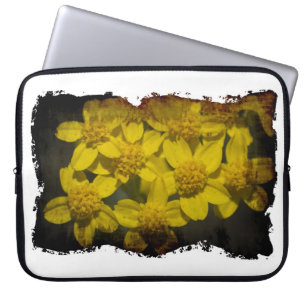Funda Para Portátil Flores salvajes amarillas bordes blancos