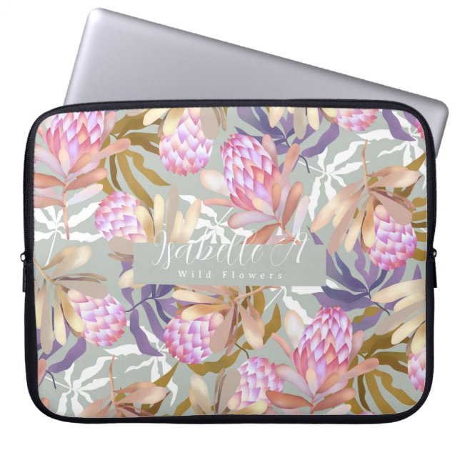 Funda Para Portátil Flores salvajes Protea Gris (Frente)