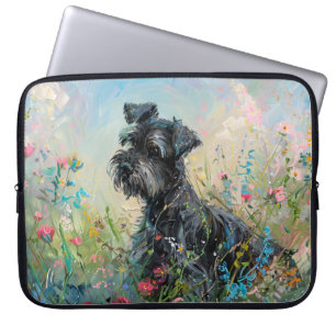 Funda Para Portátil Flores silvestres coloridas de Schnauzer