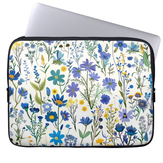 Funda Para Portátil Flores silvestres del jardín azul ruso (Frente)
