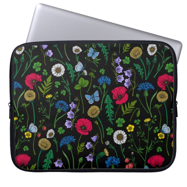 Funda Para Portátil Flores silvestres en negro (Frente)