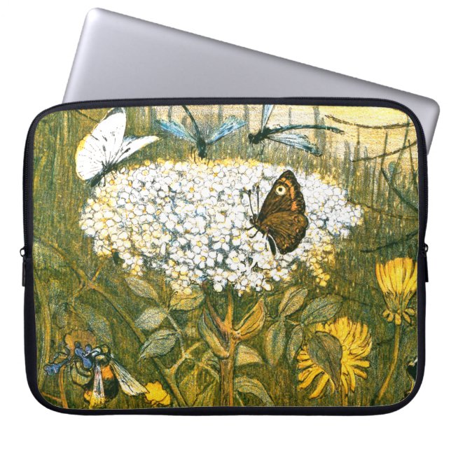 Funda Para Portátil Flores silvestres, mariposas, prados de estilo Art (Frente)