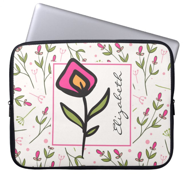 Funda Para Portátil Flores silvestres rosas y verdes de gran tamaño pe (Frente)