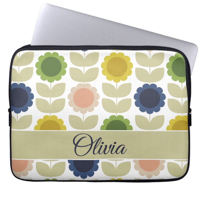 Funda Para Portátil Flores Tallos de Verano Retro Groovy (Frente)