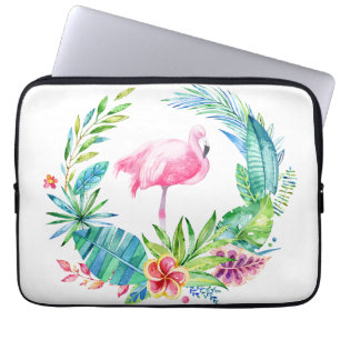 Funda Para Portátil Flores tropicales de flor de flores y flamencos ro