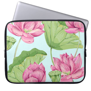 Funda Para Portátil Flores tropicales, hojas, loto rosado, lirio acuát