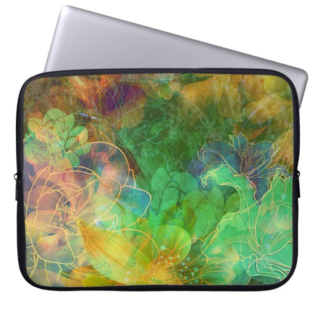 Funda Para Portátil Flores verdes abstractas (Frente)