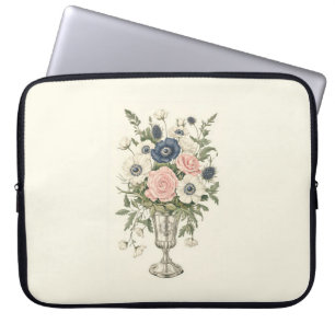 Funda Para Portátil Flores verdes de marfil rosado de malva azul