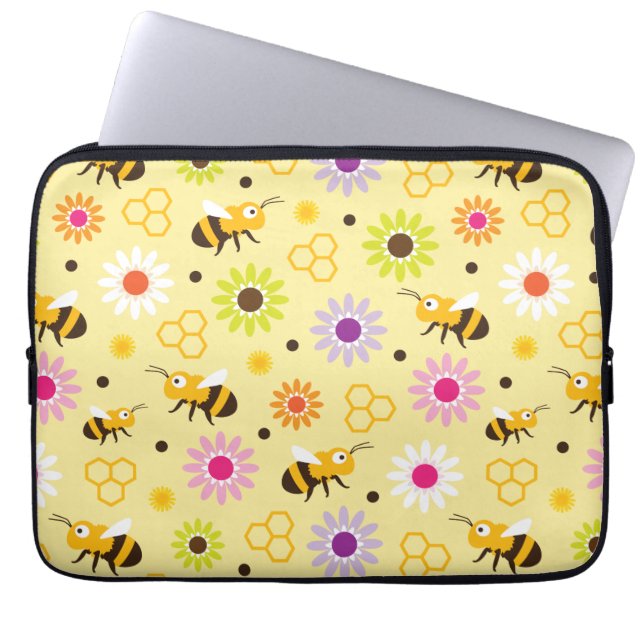 Funda Para Portátil Flores y abejas (Frente)